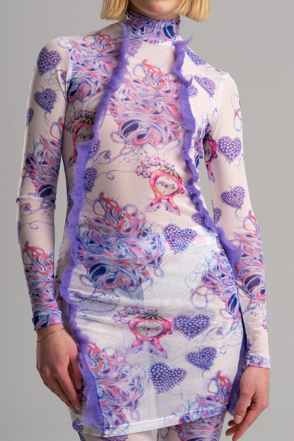 CONSTANÇA ENTRUDO wool monster mesh print dress AW23_DRE03